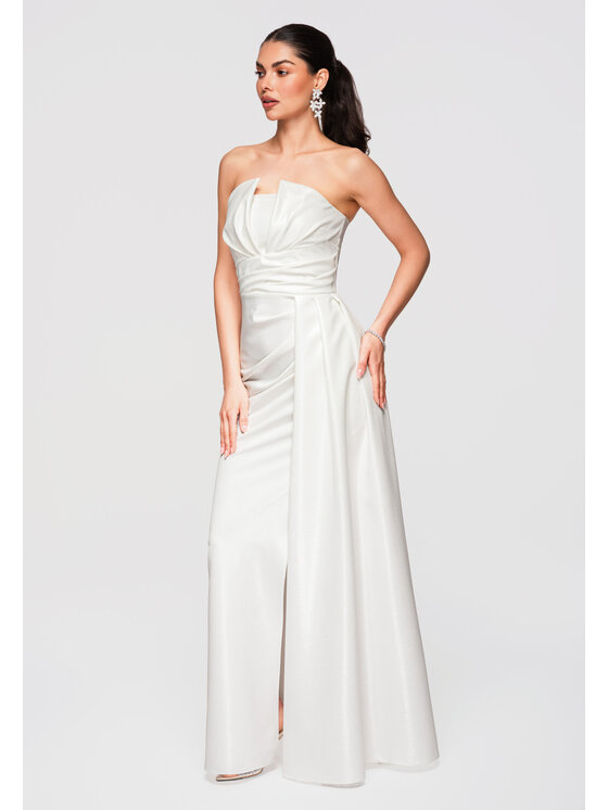 Ombre Ombre Sukienka wieczorowa LA-OM-DLR338 Biały Slim Fit