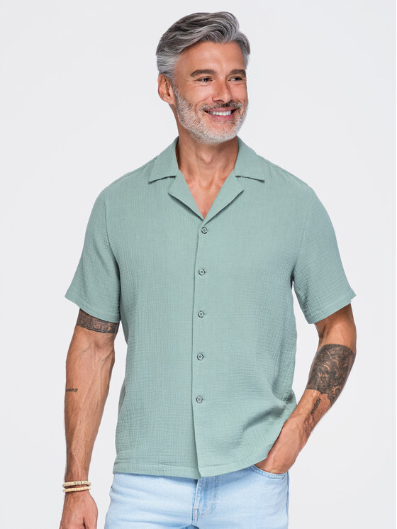 Ombre Ombre Koszula OM-SHSS-0223 Zielony Regular Fit