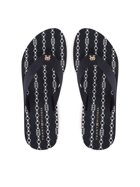 Flip flop Tommy Hilfiger Im Th Chainprint Midwedge Sandal FW0FW08527 Bleumarin