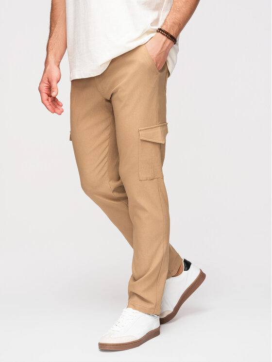 Ombre Ombre Spodnie materiałowe P1515 Brązowy Regular Fit