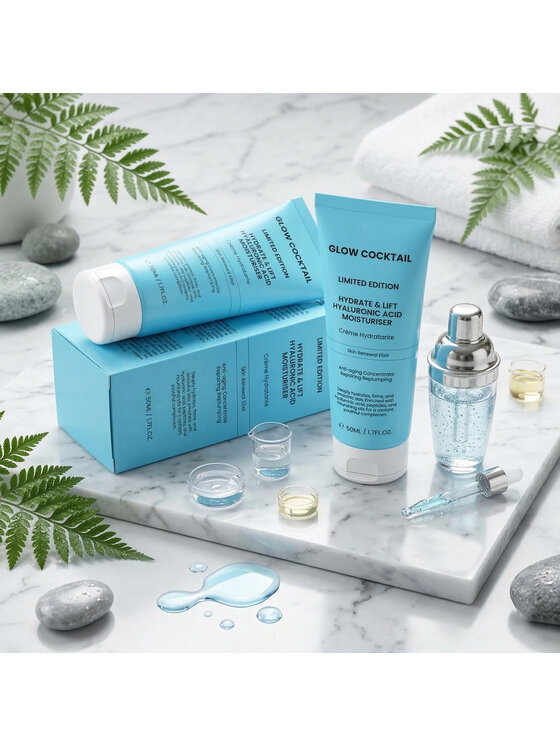 Glow Cocktail Glow Cocktail Limitowana edycja nawilżającego kremu z kwasem hialuronowym Hydrate and Lift 50 ml Zestaw do pielęgnacji skóry