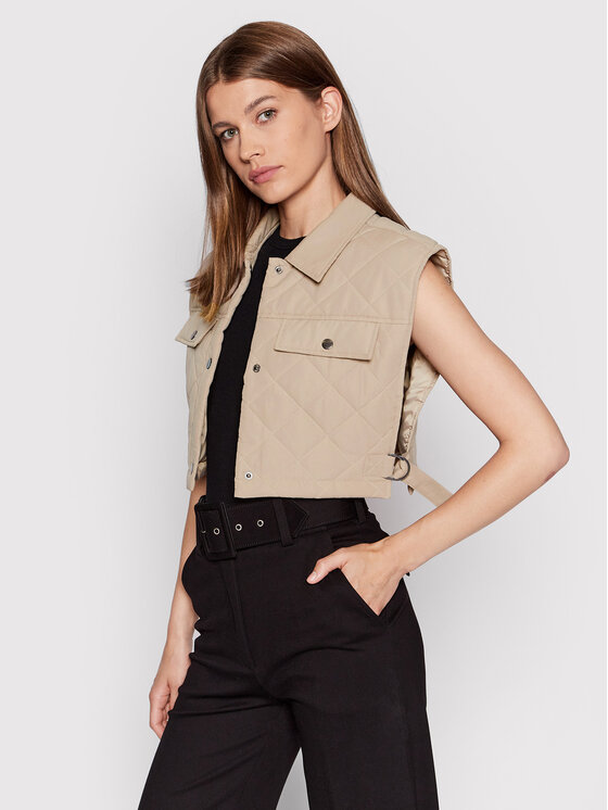 NA-KD Vestă Quilted Buckle 1018-008307-1844-581 Bej Regular Fit