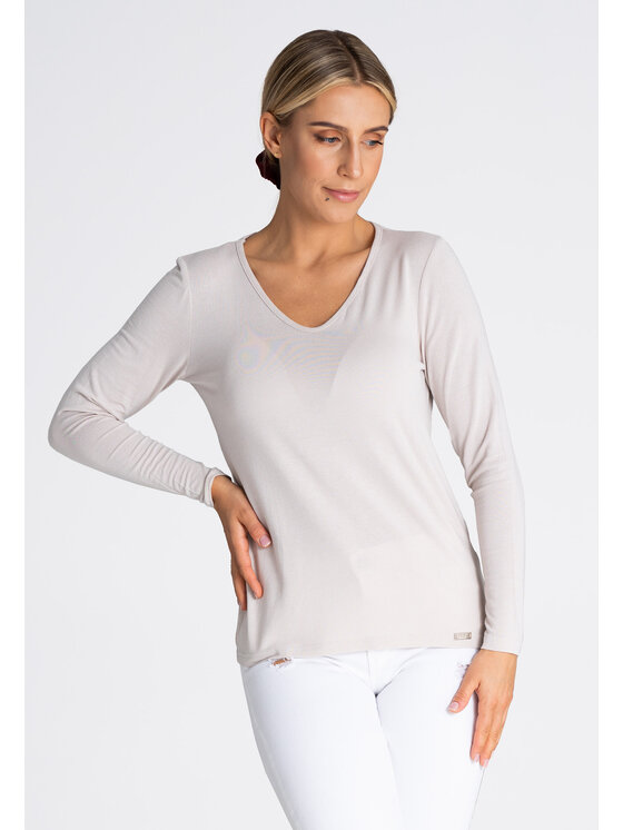 FIGL FIGL Bluzka M980 Beżowy Regular Fit