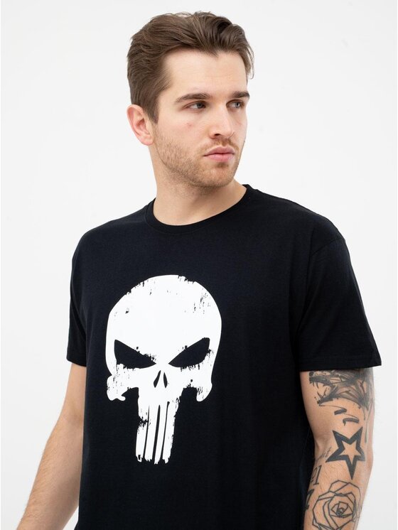 Marvel Marvel T-Shirt Koszulka Z Krótkim Rękawem Męska Czarna Marvel Comics Punisher Crushed Logo M Czarny Regular Fit
