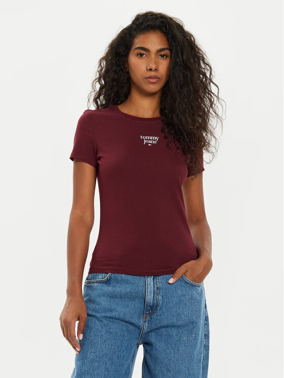 Tommy Jeans T-shirt Tjw Slim Essential Logo DW0DW18800 Bordeaux Slim Fit, taglia : XS