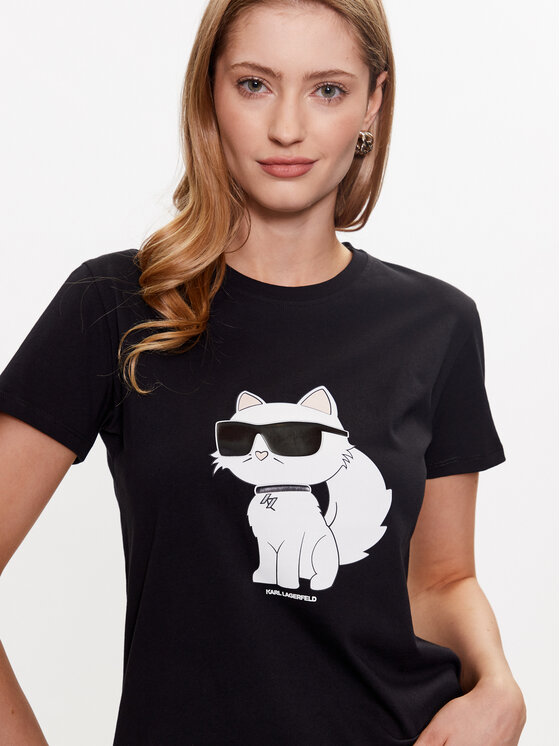 KARL LAGERFELD KARL LAGERFELD Póló Ikonik 2.0 Choupette 230W1703 Fekete Regular Fit