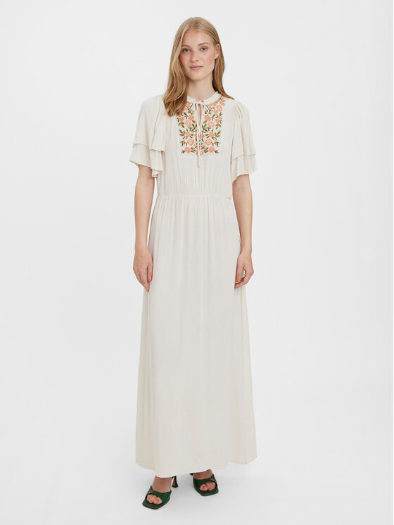 Vero Moda Vero Moda Poletna obleka Gina 10277291 Écru Regular Fit