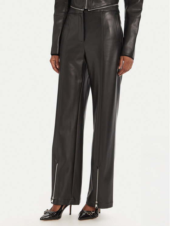 KARL LAGERFELD KARL LAGERFELD Kalhoty z imitace kůže A3W10091 Černá Straight Fit