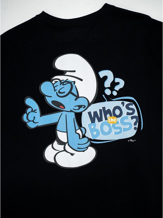 Smerfy Smerfy T-Shirt Koszulka Z Krótkim Rękawem Oversize Męska Czarna Smerfy Ważniak Boss L Biały Oversize