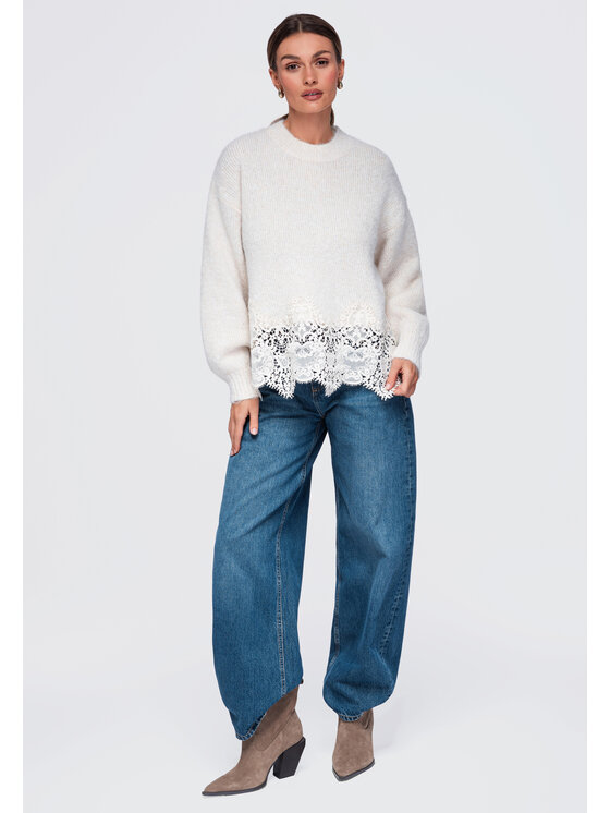 Ombre Ombre Sweter OW-SW-E0006 Beżowy Relaxed Fit