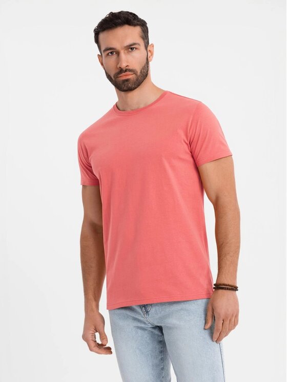 Ombre Ombre T-Shirt OM-TSBS-0236 Różowy Regular Fit