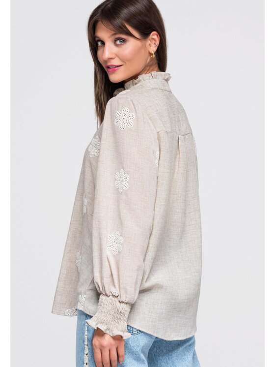 Ombre Ombre Koszula OW-SH-E0054 Beżowy Loose Fit