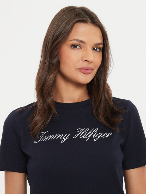 Tommy Hilfiger Tommy Hilfiger T-Shirt Script WW0WW43459 Tmavomodrá Regular Fit