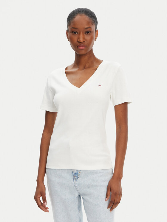 Tommy Hilfiger T-shirt New Cody WW0WW40584 Écru Slim Fit, taglia : L