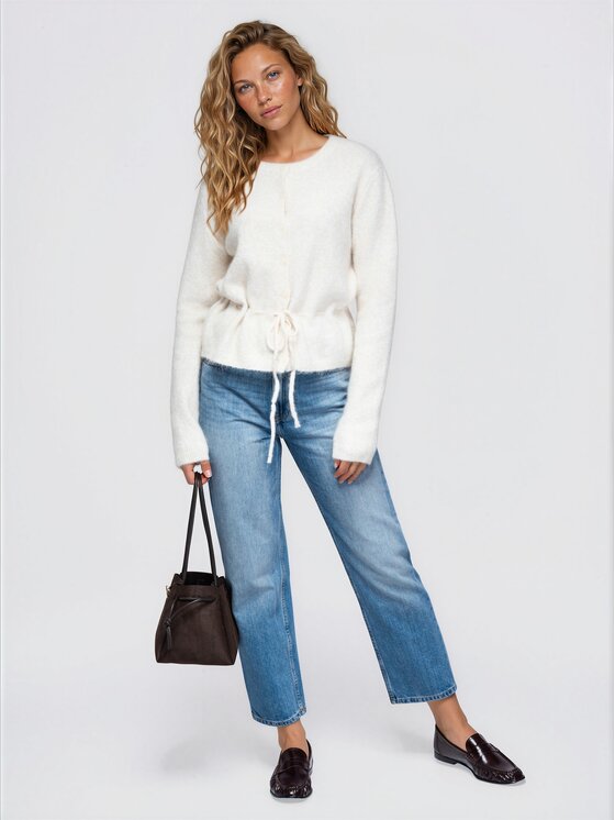 Ombre Ombre Sweter OW-SW-E0068 Beżowy jasny Regular Fit