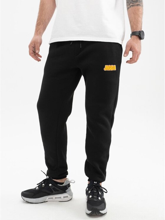Jigga Wear Jigga Wear Spodnie materiałowe Spodnie Dresowe Męskie Czarne / Żółte Jigga Wear Name Patch M Czarny Regular Fit