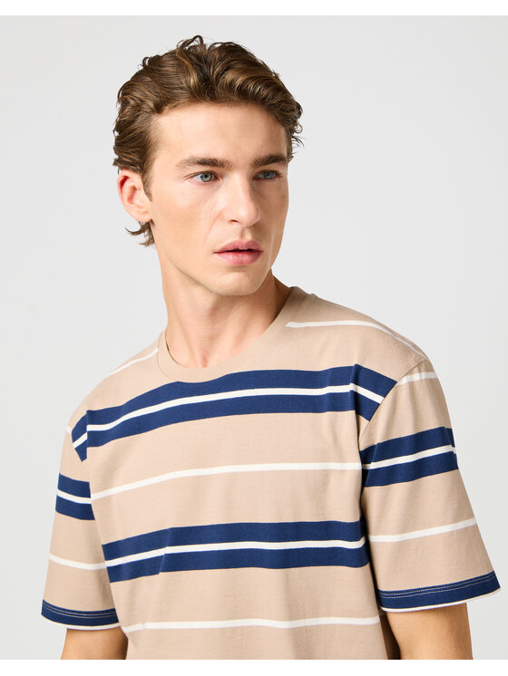 Wrangler Wrangler T-Shirt STRIPE TEE 112362785 Beżowy Regular Fit