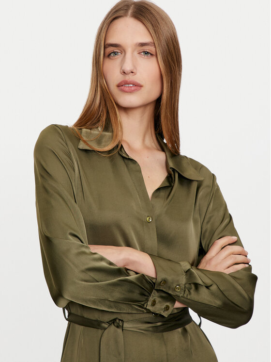 Haveone Haveone Rochie tip cămașă AWG-M017 Verde Regular Fit
