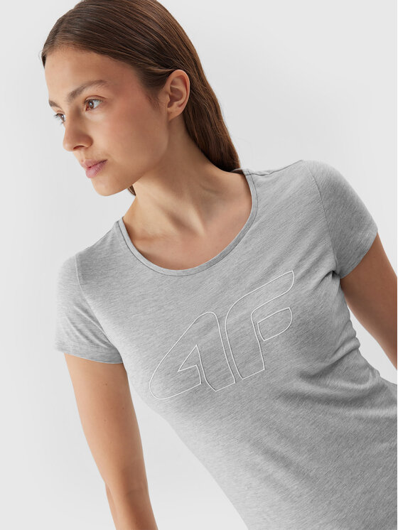 4F 4F Marškinėliai 4FAW23TTSHF0907 Pilka Slim Fit