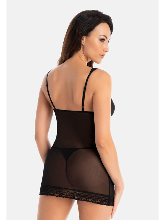 Teyli Teyli Koszula nocna siateczkowa Herty Czarny Slim Fit