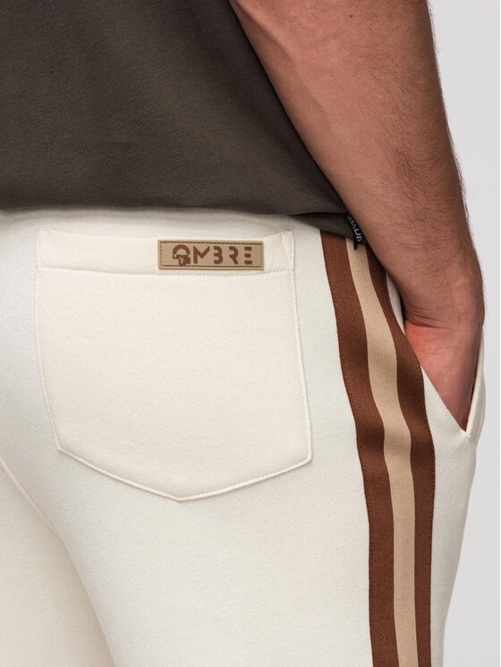 Ombre Ombre Spodnie dresowe P1519 Kremowy Regular Fit