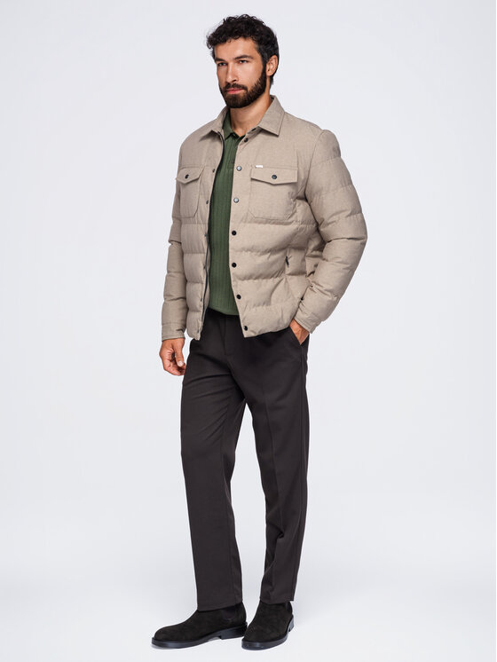 Ombre Ombre Kurtka przejściowa OM-JALP-0256 Beżowy Regular Fit