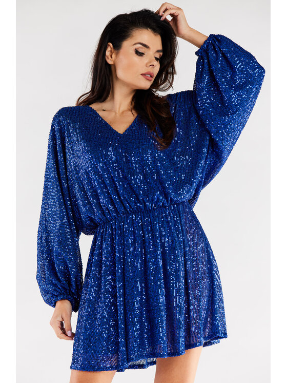 Awama Awama Večerní šaty A485 Modrá Basic Fit