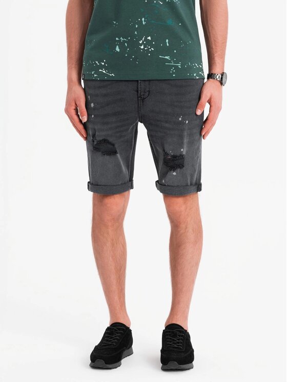 Ombre Ombre Szorty jeansowe OM-SRDS-0186 Szary Classic Fit