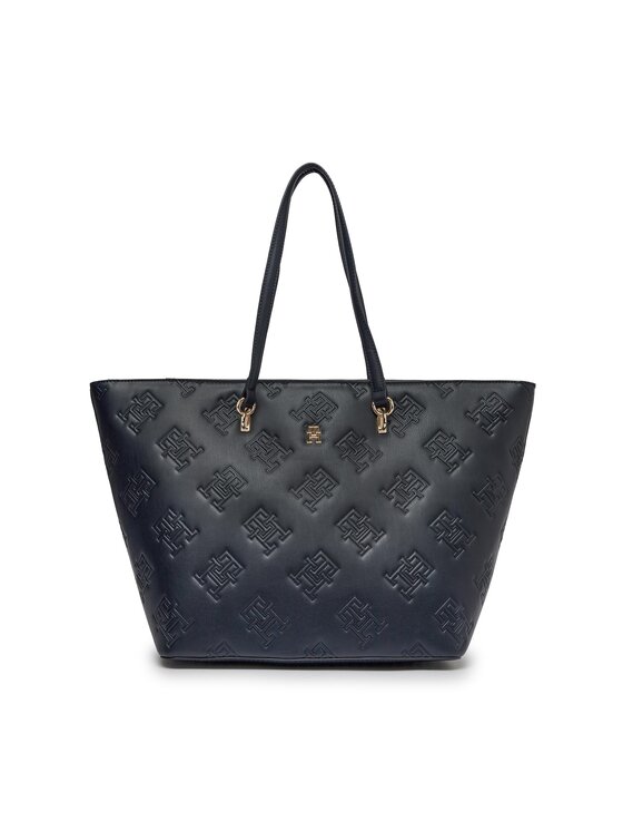 Geantă Tommy Hilfiger Th Refined Tote Mono AW0AW15726 Bleumarin