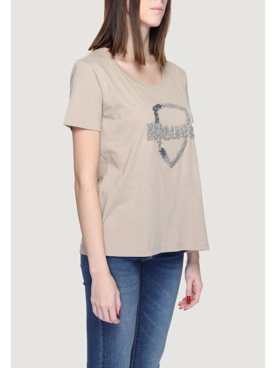 Blauer Blauer T-Shirt 24SBLDH02383 Beżowy Shirt Fit