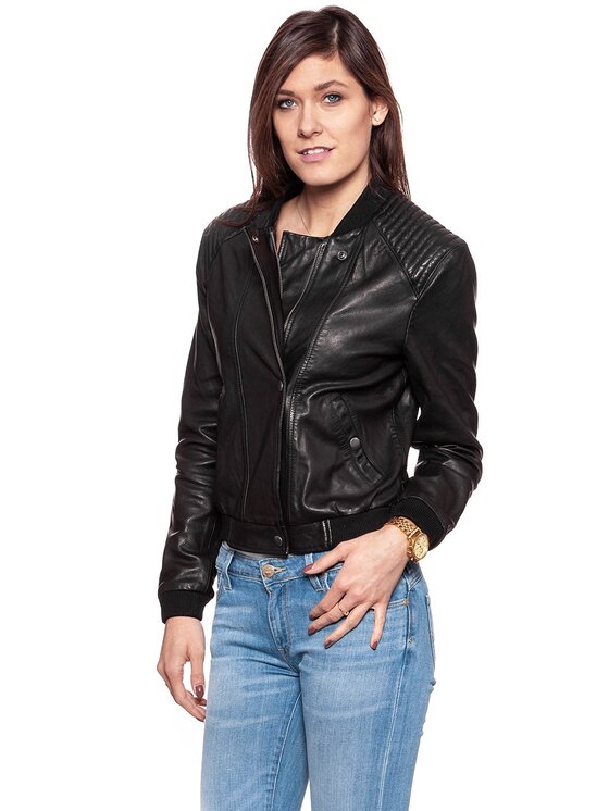 Wrangler Wrangler Kurtka damska LEATHER JACKET Czarny Regular Fit