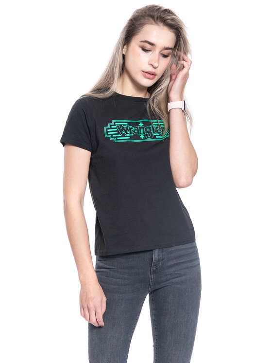 Wrangler Wrangler T-Shirt SS GRAPHIC TEE Czarny Regular Fit