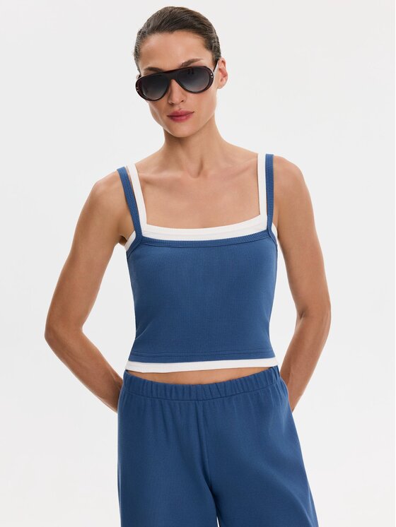 Nudyess Nudyess Top Lisa z prążka Niebieski Slim Fit