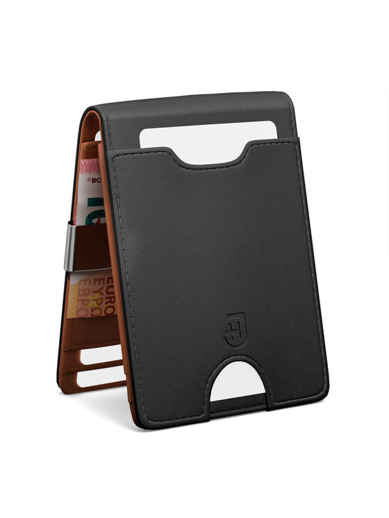 Mały Portfel Męski James Hawk, Czarny, Męski skórzany portfel slim z RFID