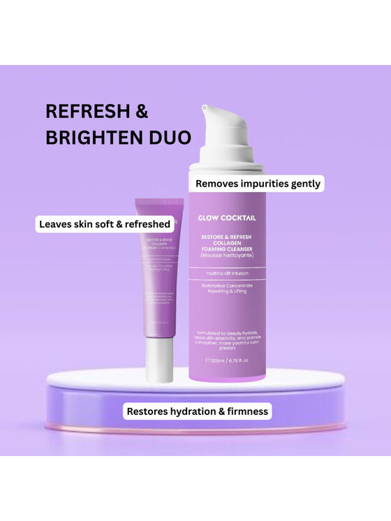 Glow Cocktail Glow Cocktail Pianka Collagen Cleanser + Krem Pod Oczy Zestaw do pielęgnacji skóry