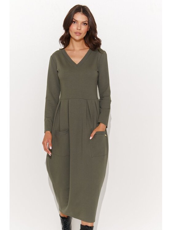 Numinou Numinou Sukienka codzienna NU454 Khaki Comfortable Fit