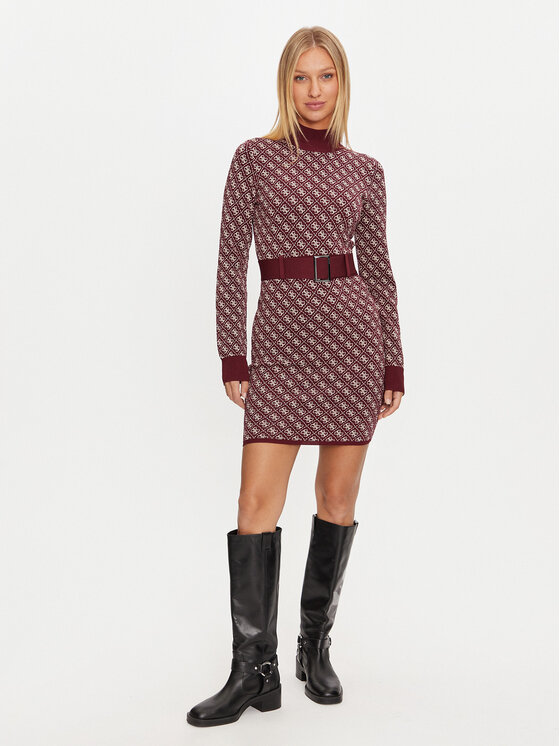 Guess Guess Úpletové šaty Lise W4BK43 Z37K0 Bordová Regular Fit