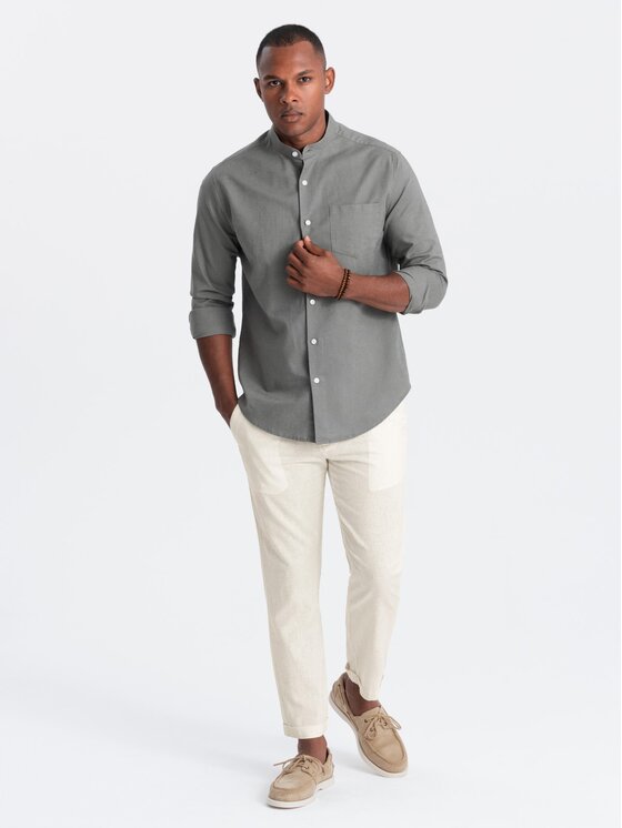 Ombre Ombre Kalhoty z materiálu OM-PACP-0198 Écru Chino Fit