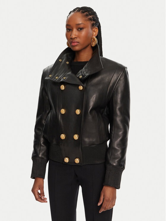 Balmain Giacca di pelle DF0TH275LC62 Nero Regular Fit, taglia : 44