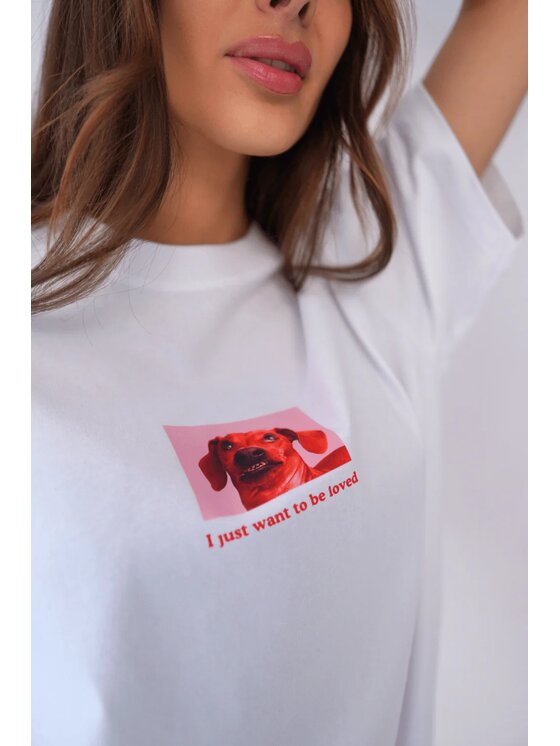 Chiara Wear Chiara Wear T-Shirt T-shirt bawełniany oversize DOG - biały Biały Oversize