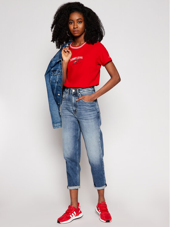 Tommy Jeans T-shirt Timeless Script DW0DW09819 Rosso Regular Fit • Modivo.it