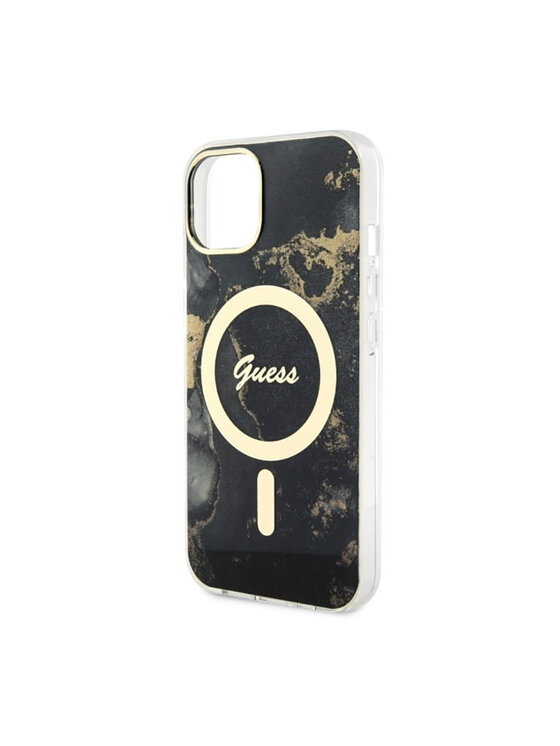 Guess Guess Etui na telefon Golden Marble MagSafe Czarny