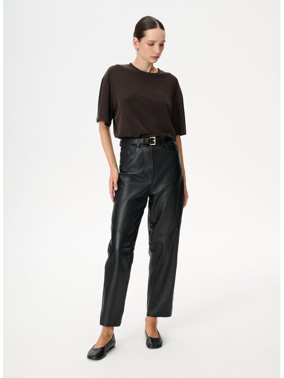 LEBRAND LEBRAND Spodnie skórzane Baggy Czarny Baggy Fit