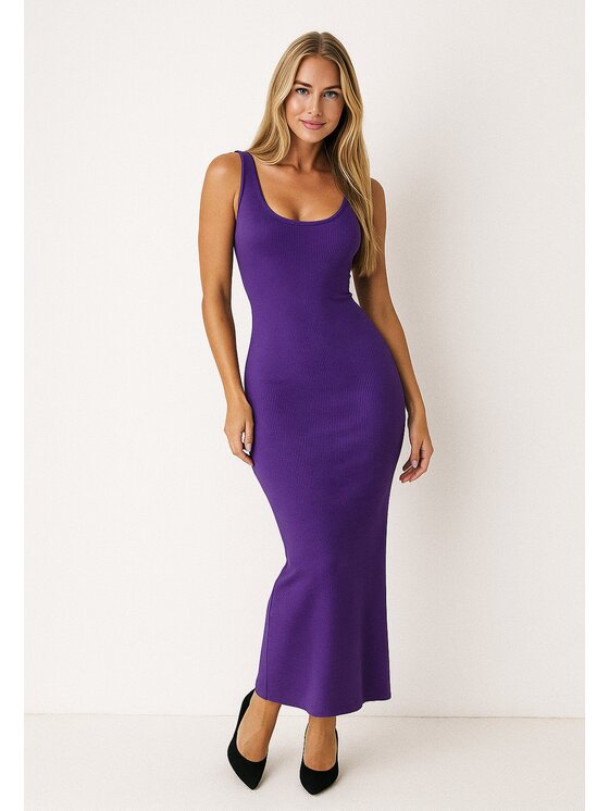 Nudyess Nudyess Sukienka letnia Melanie Maxi z prążka Fioletowy Fitted Fit