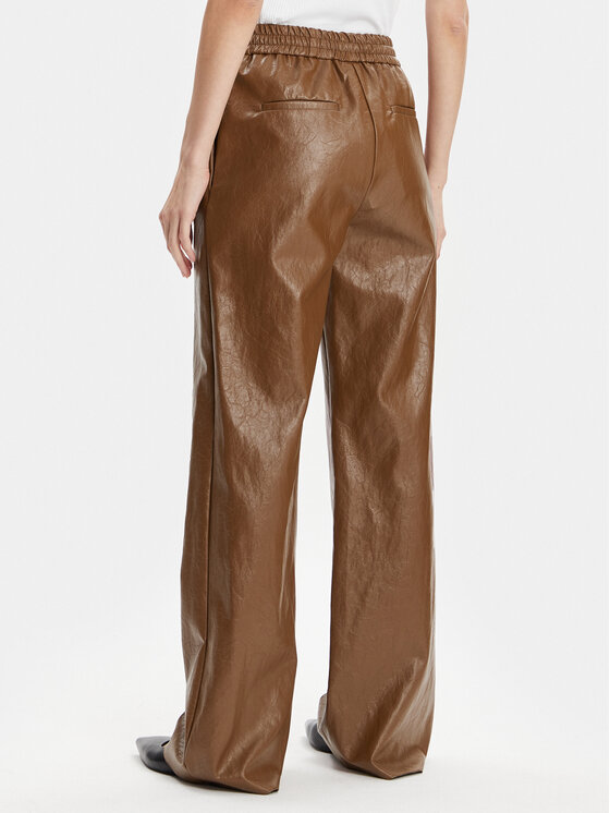 Max Mara Leisure Max Mara Leisure Nohavice z imitácie kože Brezza 2415131141 Hnedá Wide Leg