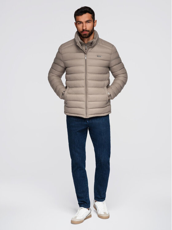 Ombre Ombre Kurtka puchowa OM-JALP-0231 Beżowy Regular Fit