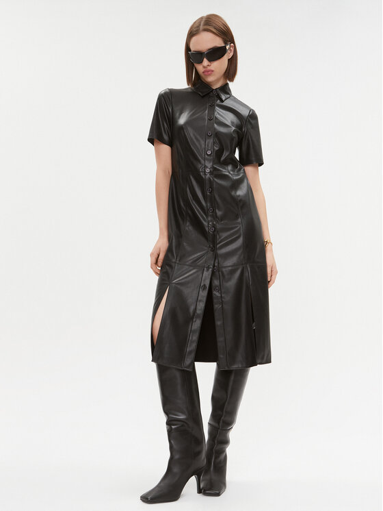 DKNY DKNY Šaty z imitácie kože DD3D4101 Čierna Regular Fit