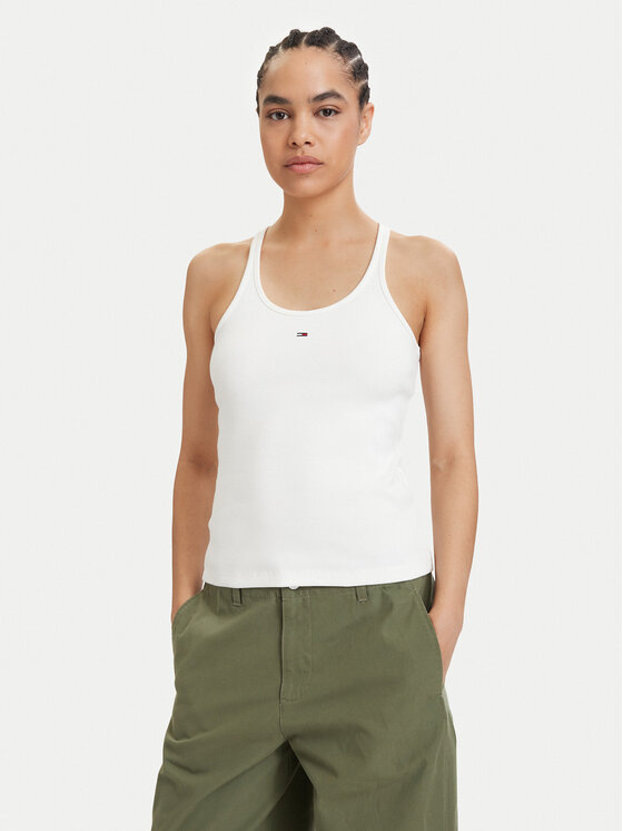 Tommy Jeans Top Racerback DW0DW22264 Alb Slim Fit