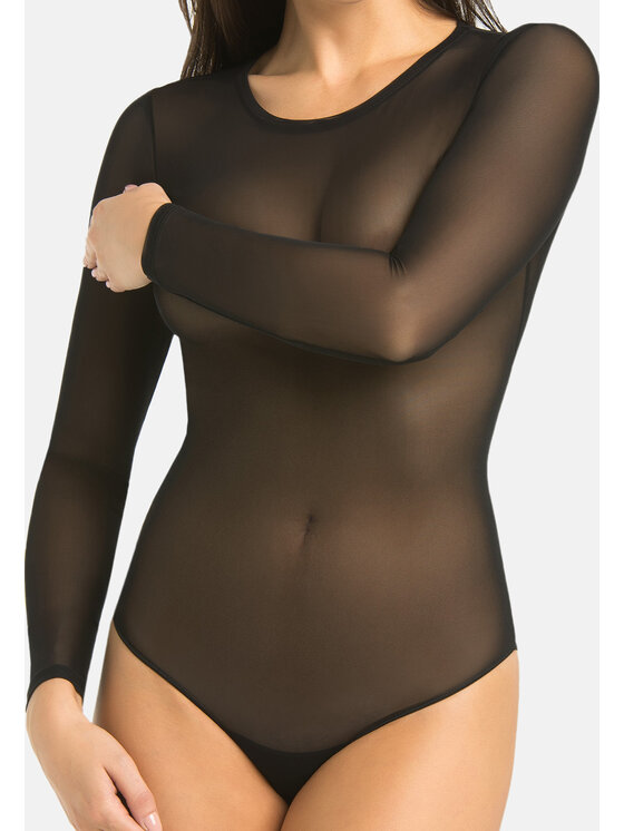 Teyli Teyli Body damskie siateczkowe Ero Czarny Regular Fit