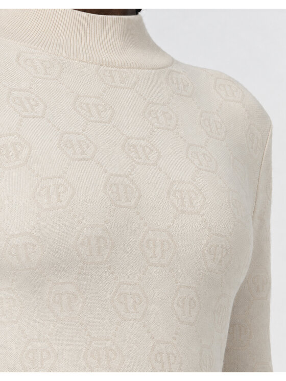PHILIPP PLEIN PHILIPP PLEIN Sukienka dzianinowa 31381 Biały Regular Fit